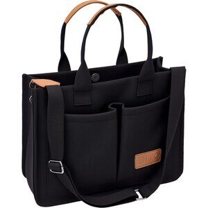 Women's Demure Black Imported Canvas Laptop Crossbody Work Large Tote Handbags